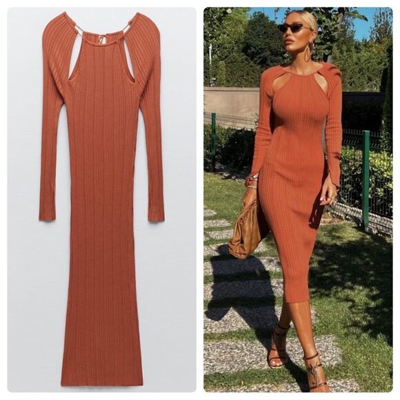 Zara Knit Cut Out Dress New - Picture 1 of 9